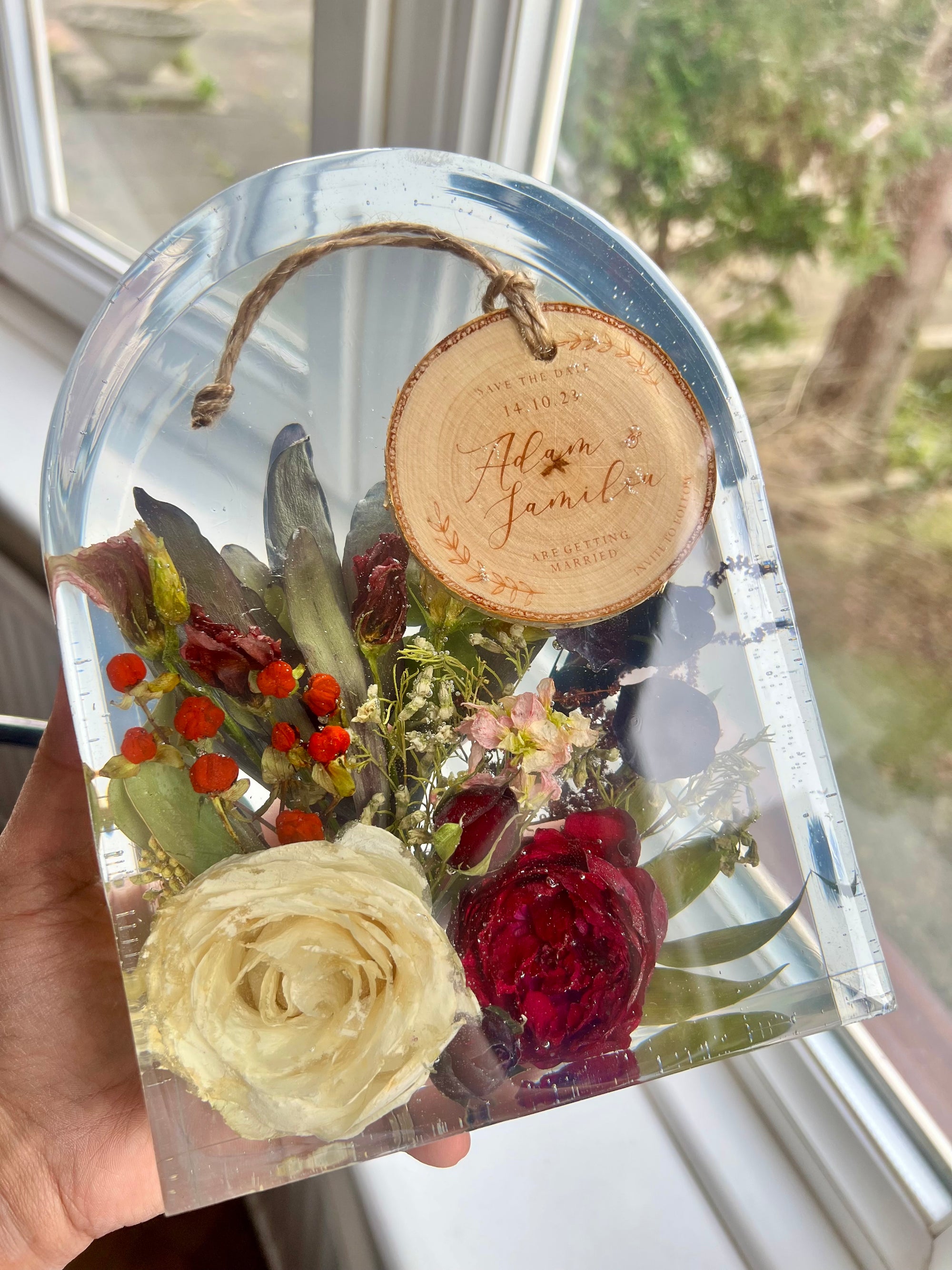 Arch Block Resin Large Bookend Shape Classic Elegant Handmade Flower Preservation Wedding Bouquet Flowers, Funeral Flowers
