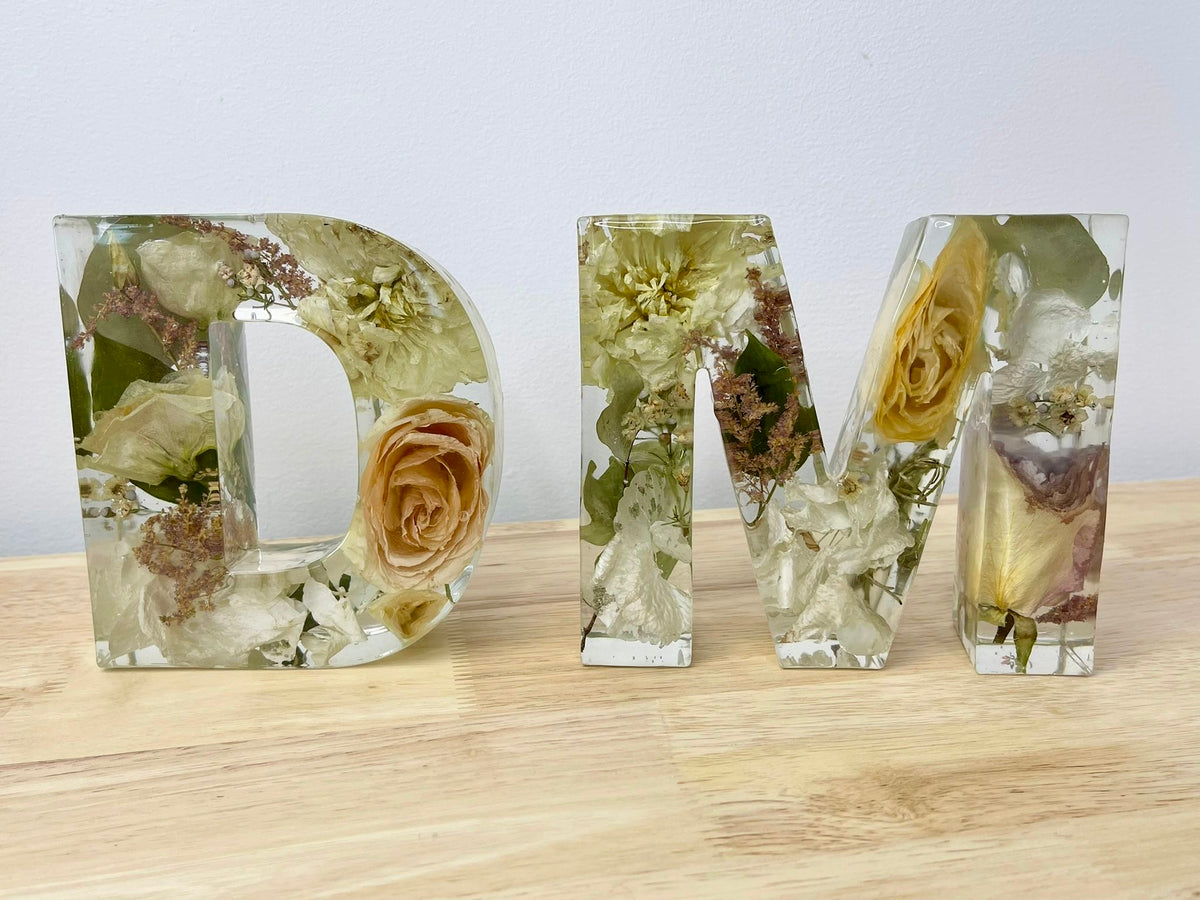 Jumbo Large Flower Preservation Letters 15CM x 4CM Letter for Wedding Bouquet Flowers, Funeral Flower Memorial Lettering Handmade Art