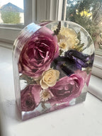 Arch Block Resin Large Bookend Shape Classic Elegant Handmade Flower Preservation Wedding Bouquet Flowers, Funeral Flowers