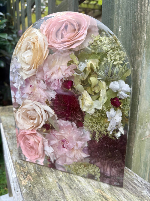 Arch Block Resin Large Bookend Shape Classic Elegant Handmade Flower Preservation Wedding Bouquet Flowers, Funeral Flowers