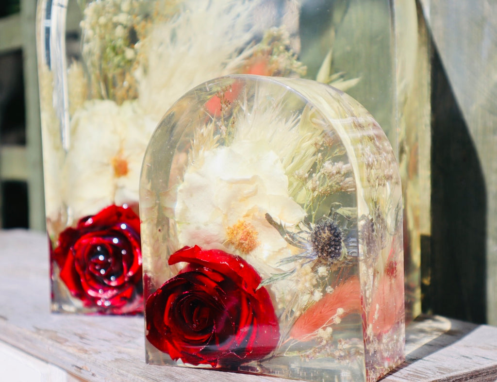 Arch Block Resin Large Bookend Shape Classic Elegant Handmade Flower Preservation Wedding Bouquet Flowers, Funeral Flowers