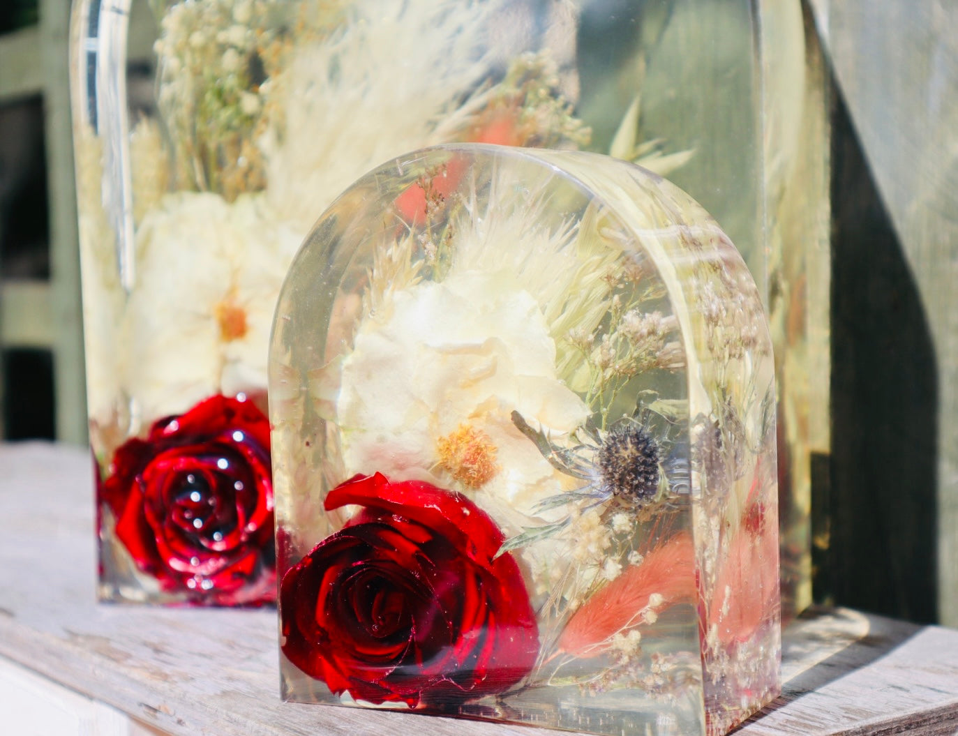 Arch Block Resin Large Bookend Shape Classic Elegant Handmade Flower Preservation Wedding Bouquet Flowers, Funeral Flowers