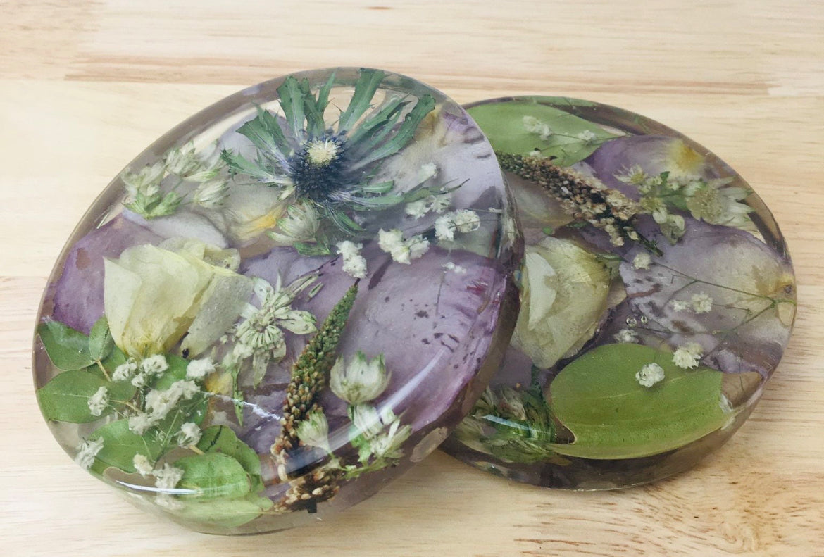 Coaster Round Circle Disk Flower Preservation Pressed Flowers Wedding Funeral Functional Gift 11cm x 2cm