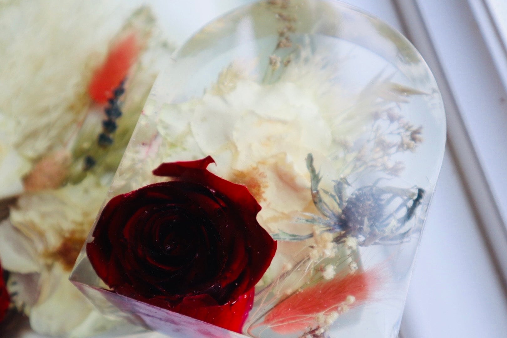 Arch Block Resin Large Bookend Shape Classic Elegant Handmade Flower Preservation Wedding Bouquet Flowers, Funeral Flowers