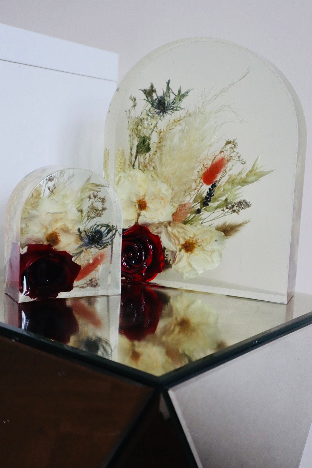 Arch Block Resin Large Bookend Shape Classic Elegant Handmade Flower Preservation Wedding Bouquet Flowers, Funeral Flowers