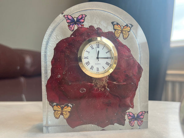 Custom Personalised Arch Clock Wedding Flower Preservation Pressed Flowers | Funeral Functional Gift