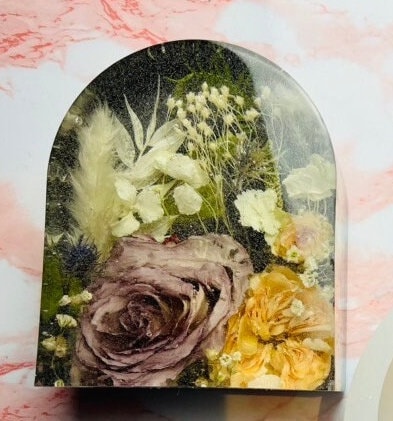 Arch Block Resin Large Bookend Shape Classic Elegant Handmade Flower Preservation Wedding Bouquet Flowers, Funeral Flowers