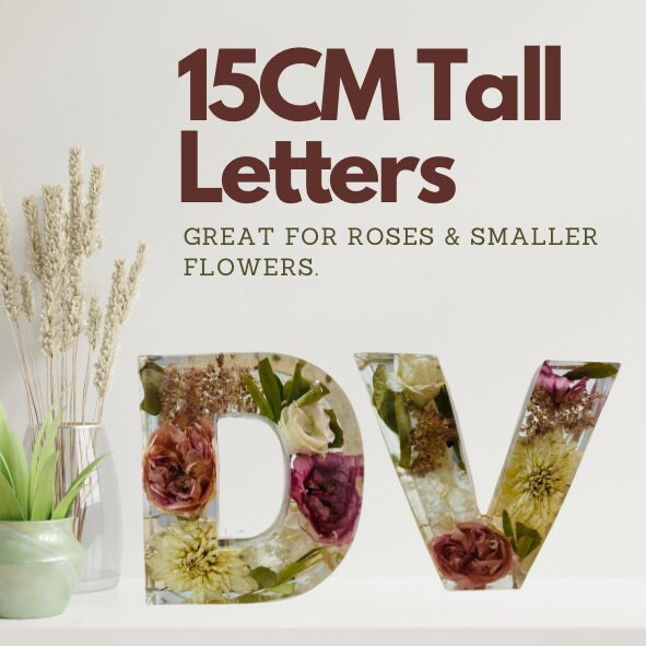 Jumbo Large Flower Preservation Letters 15CM x 4CM Letter for Wedding Bouquet Flowers, Funeral Flower Memorial Lettering Handmade Art